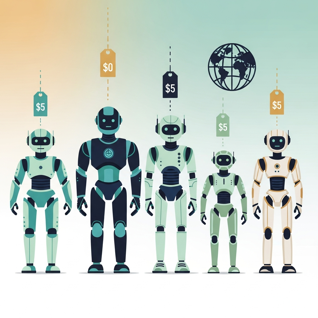 各社人型ロボットのラインアップと価格帯のイメージ